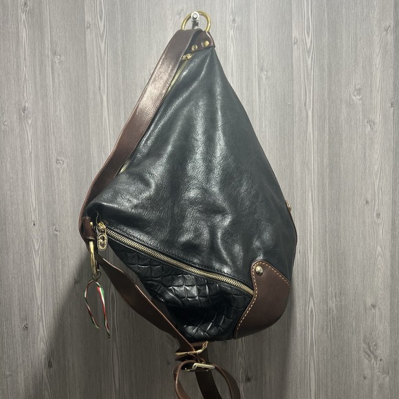 Marino Orlandi Italian Leather Large Backpack Sling Black - Picture 4 of 7